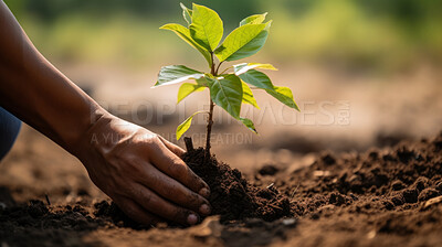 Buy stock photo Close-up of hand planting a tree. Environment concept for world earth day