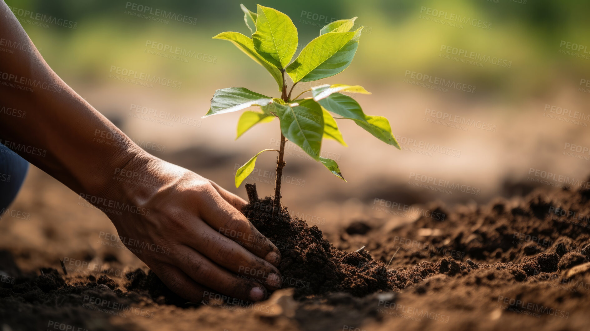 Buy stock photo Close-up of hand planting a tree. Environment concept for world earth day