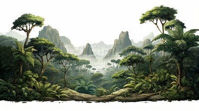Illustration or rainforest or jungle on a white background. Design element or background