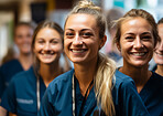 Close-up of group of nurses smiling. Medical concept.