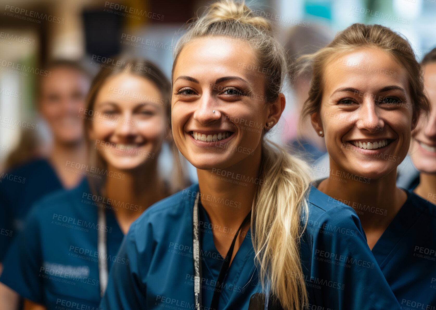 Buy stock photo Close-up of group of nurses smiling. Medical concept.