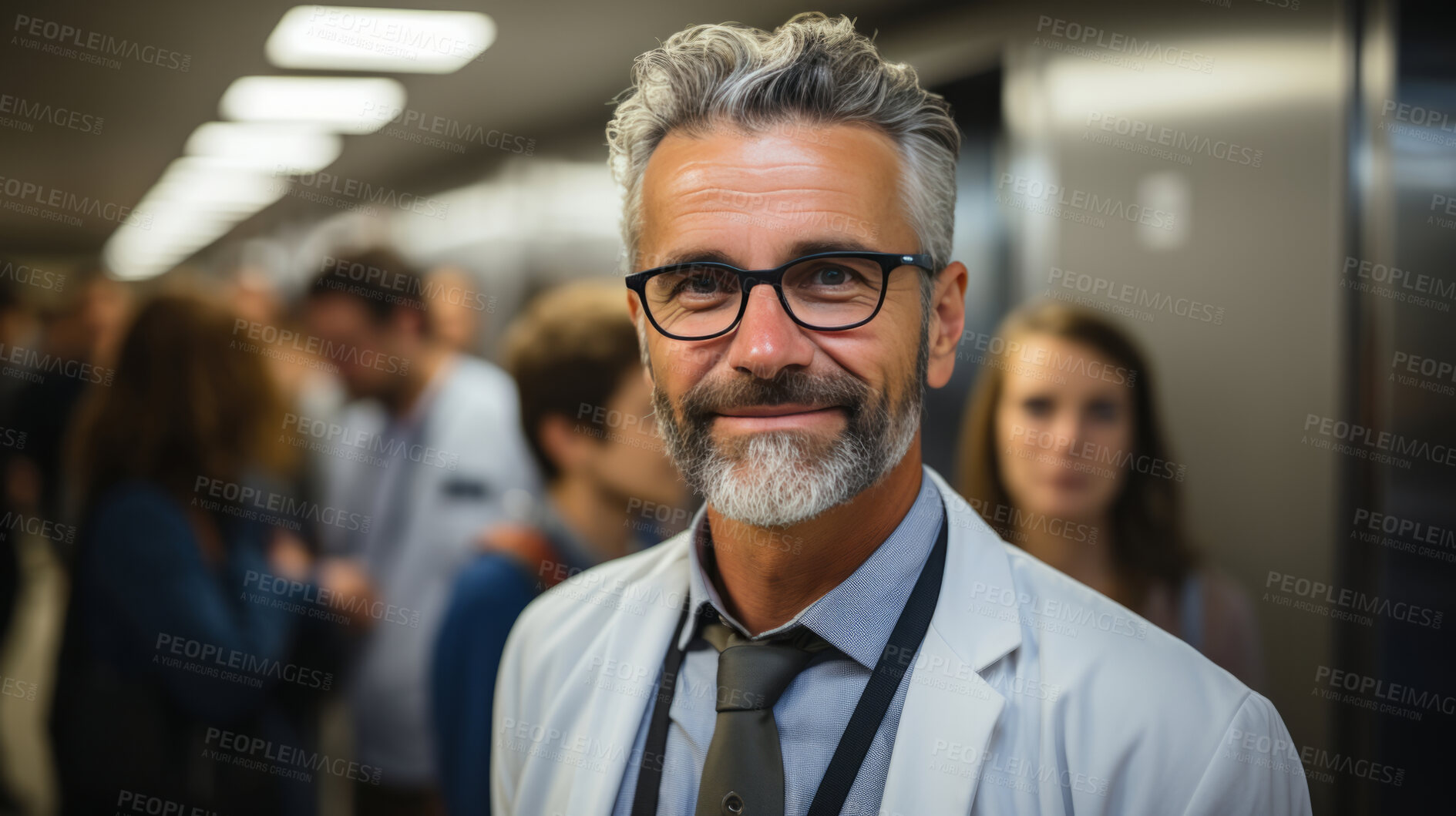 Buy stock photo Candid shot of doctor posing in hospital elevator. Medical concept.