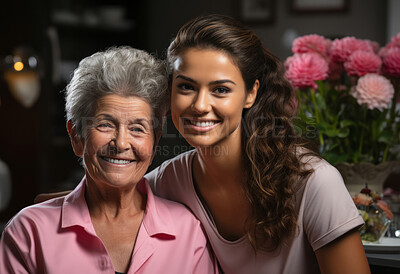 Buy stock photo Home based nurse posing with senior patient. Medical staff concept.