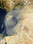 Ocean, country and aerial of earth for map for terrain landscape, environment and coast line. Geography, planet and satellite, top view and atmosphere of sea, nature and clouds for travel destination