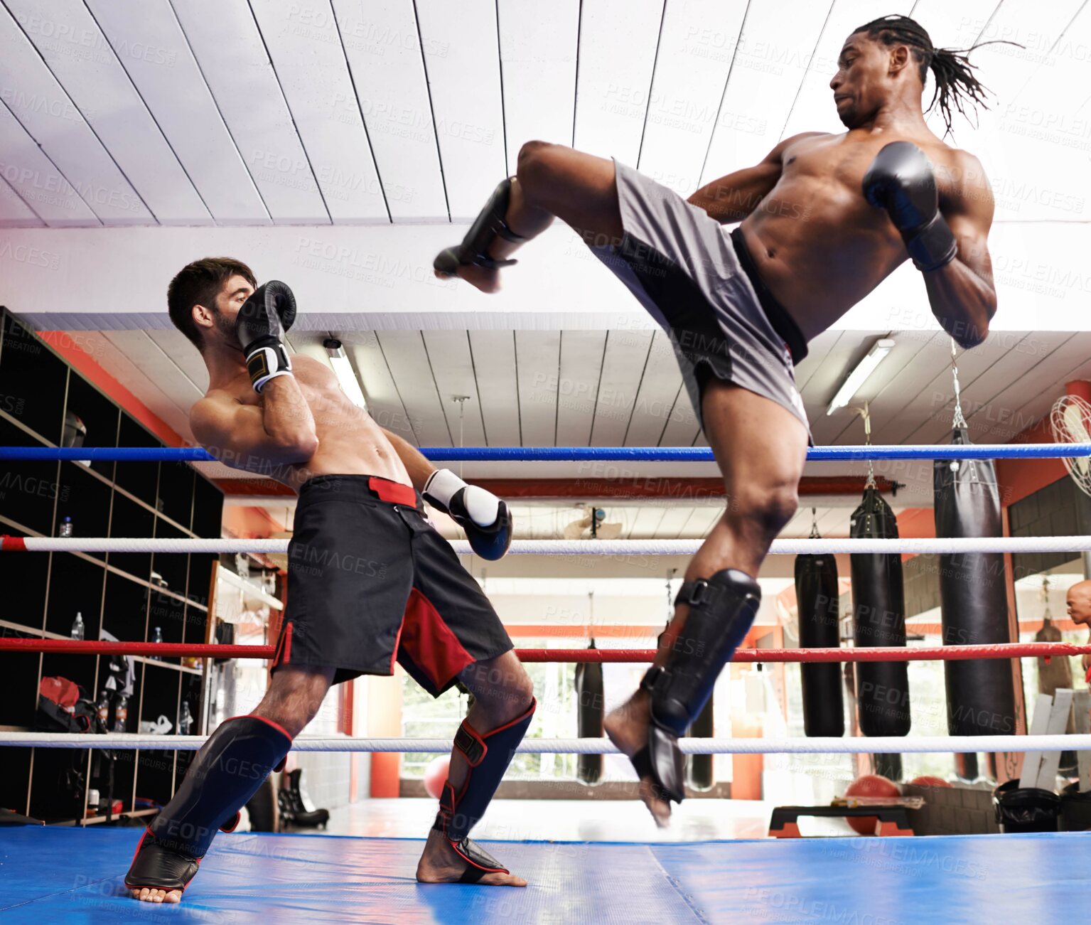 Buy stock photo Two kickboxers in training