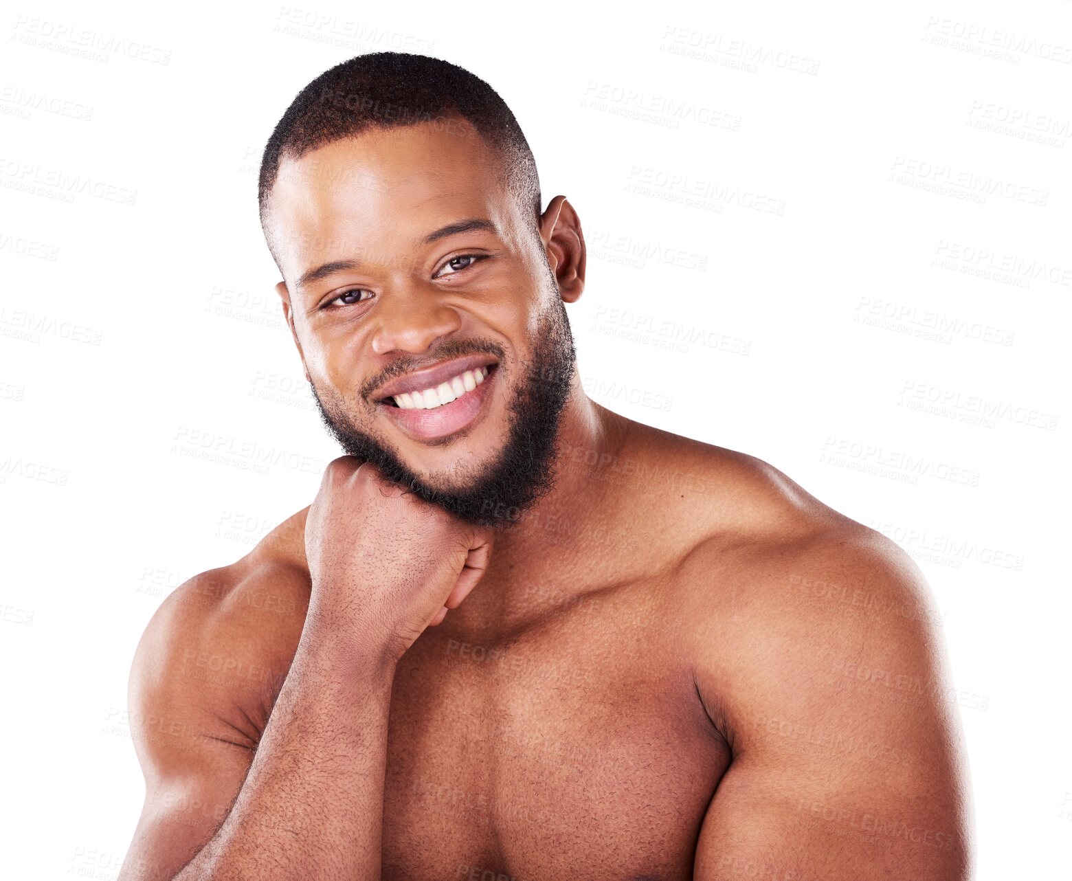 Buy stock photo Cosmetics, portrait and black man with skincare, muscle and wellness isolated on a png transparent background. Male person, model and face of guy with treatment for dermatology, aesthetic and health