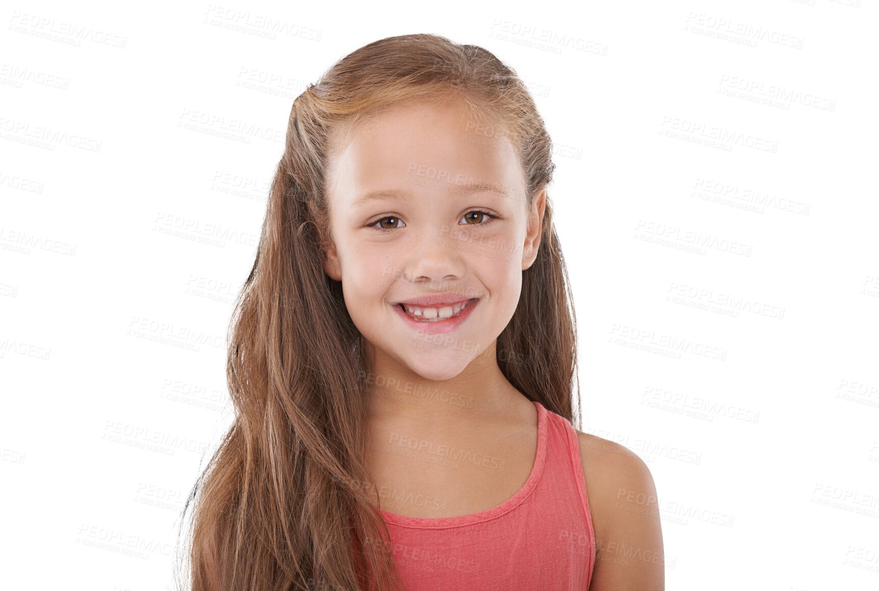 Buy stock photo Portrait. children and smile with an adorable girl isolated on a transparent background for growth or child development. Face, kids and happy with a cute young youth on PNG looking natural or casual