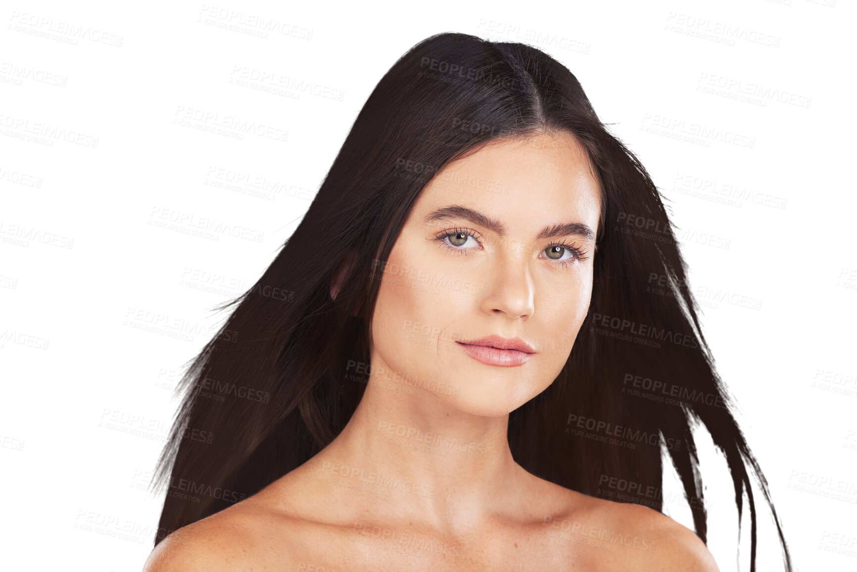 Buy stock photo Portrait, hair and beauty with a woman isolated on a transparent background for salon treatment. Face, skincare and cosmetics with a young model at the hairdresser on PNG for natural wellness