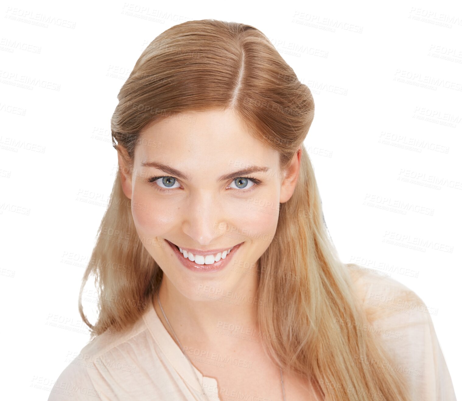 Buy stock photo Portrait, smile and skincare with a natural woman isolated on a transparent background for wellness or cosmetics. Face, beauty and a happy or confident young model on PNG for teeth or dental health