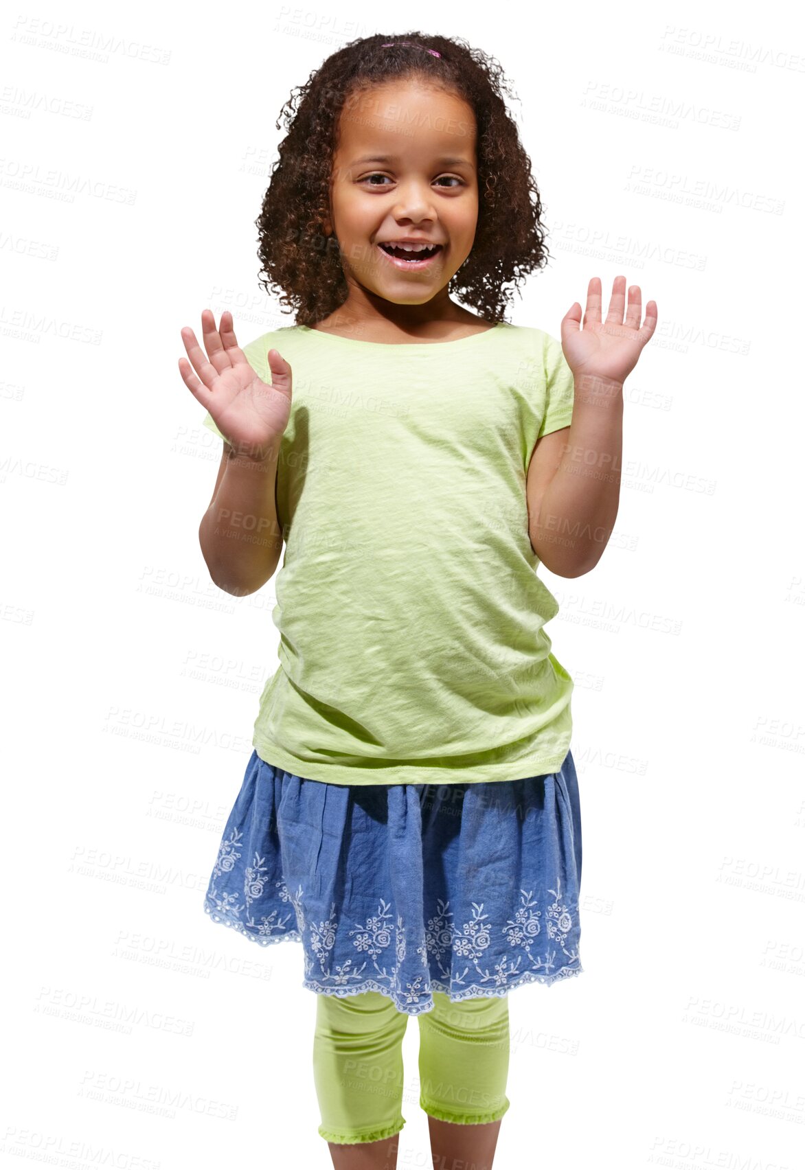 Buy stock photo African, child and happy portrait with surprise, celebration or excited in transparent, isolated or png background. Shocked, girl and wow emoji with clothes, fashion and creative style for kids 