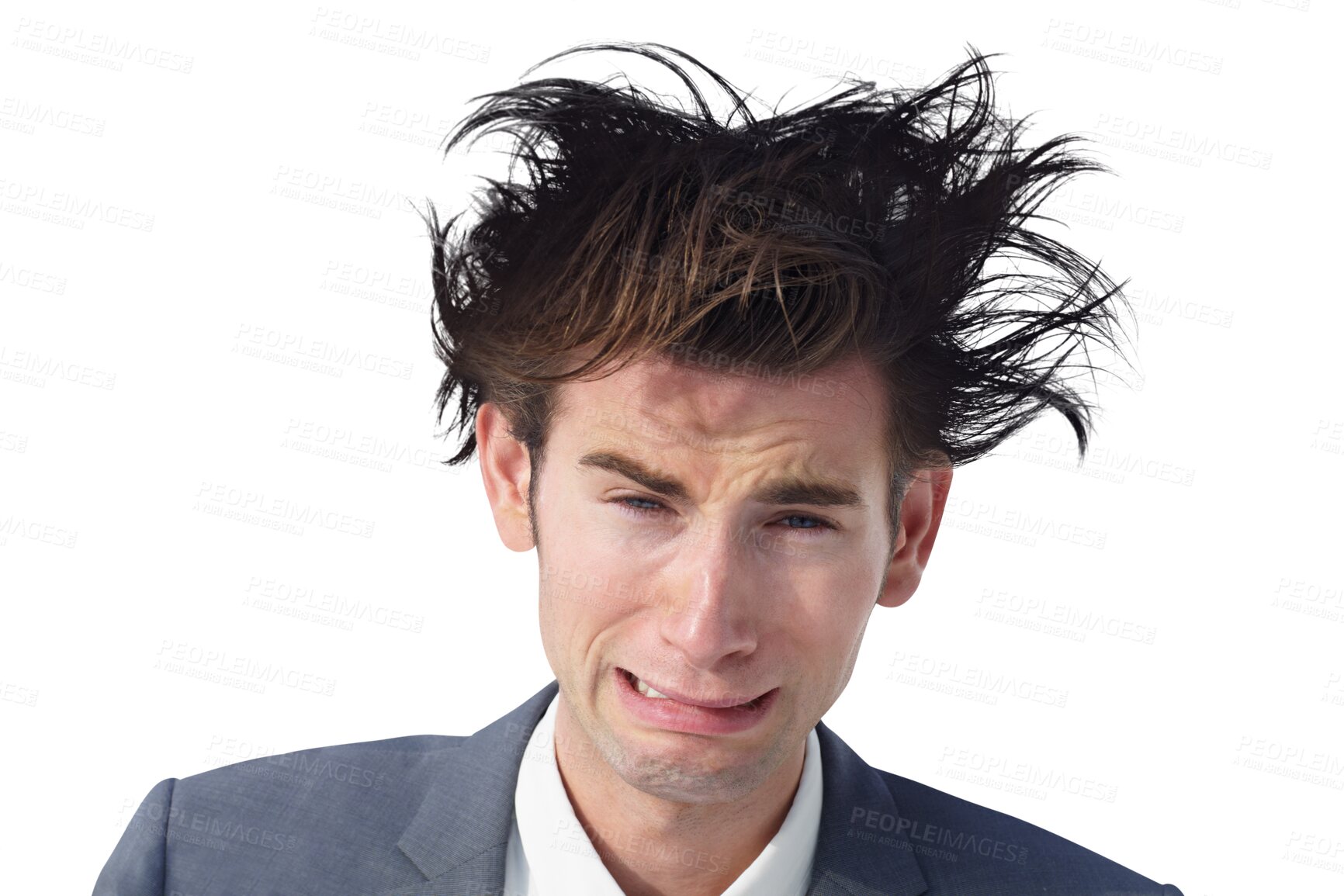 Buy stock photo Depression, portrait and crying business man with anxiety on isolated, transparent and png background. Face, tears and sad male entrepreneur with broken heart, fail or stress, sorry or mistake trauma