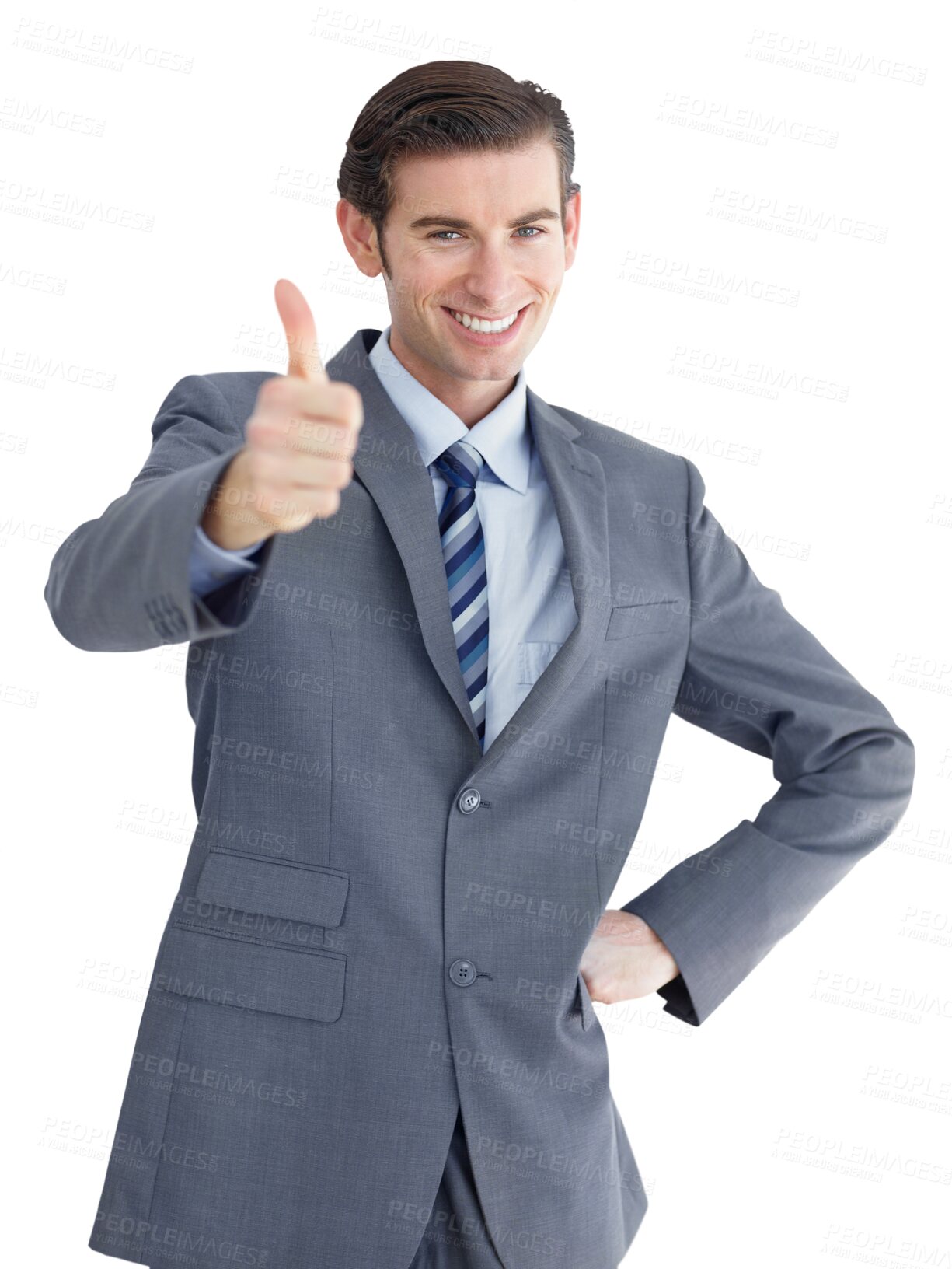 Buy stock photo Thumbs up, smile and portrait of young businessman with positive, good or confident attitude. Happy, professional and male person with an approval hand gesture isolated by transparent png background.