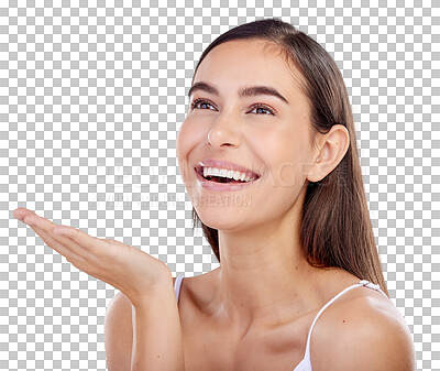 Skincare, advertising and face of woman on a white background fo