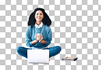 Mockup, startup portrait or black woman on floor on laptop for planning creative idea, strategy or website review. Motivation, happy or girl employee in Brazil on tech for networking or website blog