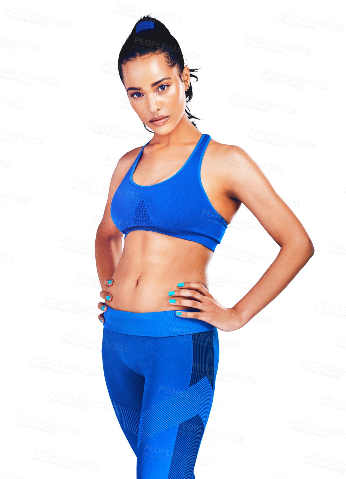 Buy stock photo Sports, portrait and woman with confidence isolated on transparent png background with health, pride and exercise. Wellness, workout and healthy girl athlete with fitness, commitment and body care.