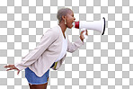 Black woman, megaphone and protest on mockup space in advertisin