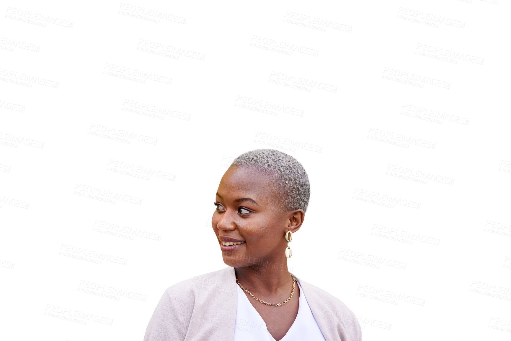 Buy stock photo Thinking, business and black woman with brainstorming, opportunity and decision isolated on transparent background. African person, model and entrepreneur with ideas, choice and planning with png