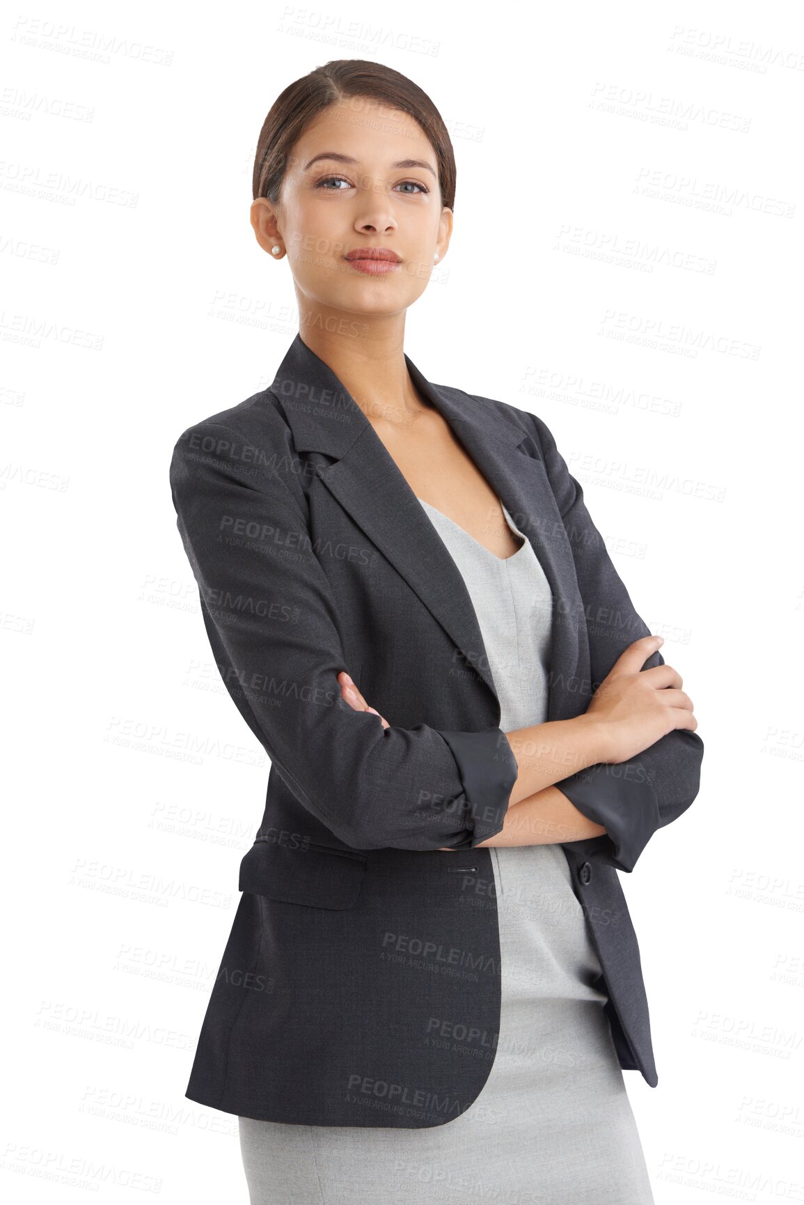 Buy stock photo Portrait, business and woman with arms crossed, employee and confident model isolated on a transparent background. Person, worker and consultant with professional, proud and lawyer with png and agent