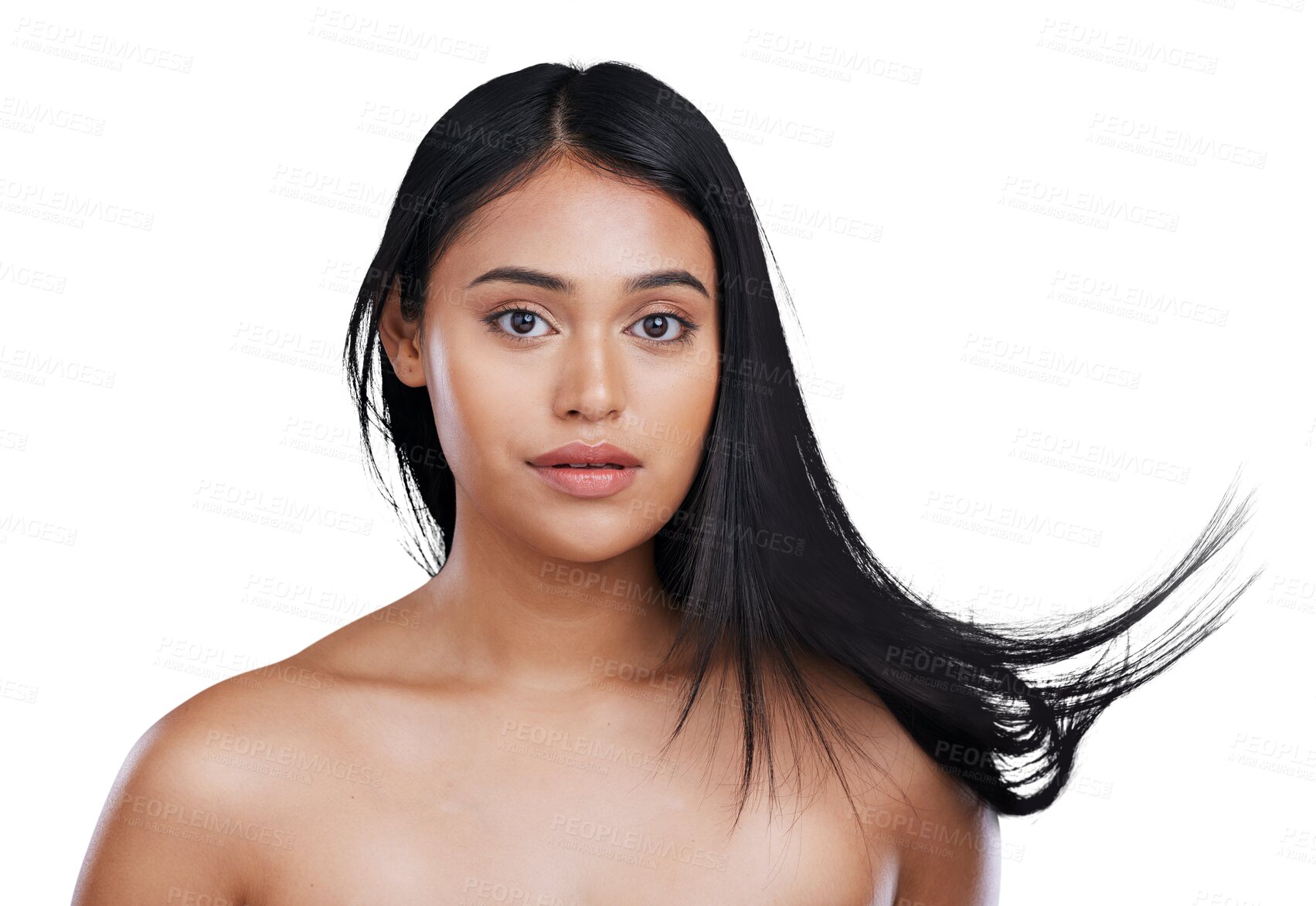 Buy stock photo Hair care, beauty portrait and wellness woman with long haircut, salon treatment or skincare. Straight strand, makeup and model with clean shampoo hairstyle on isolated or transparent, png background