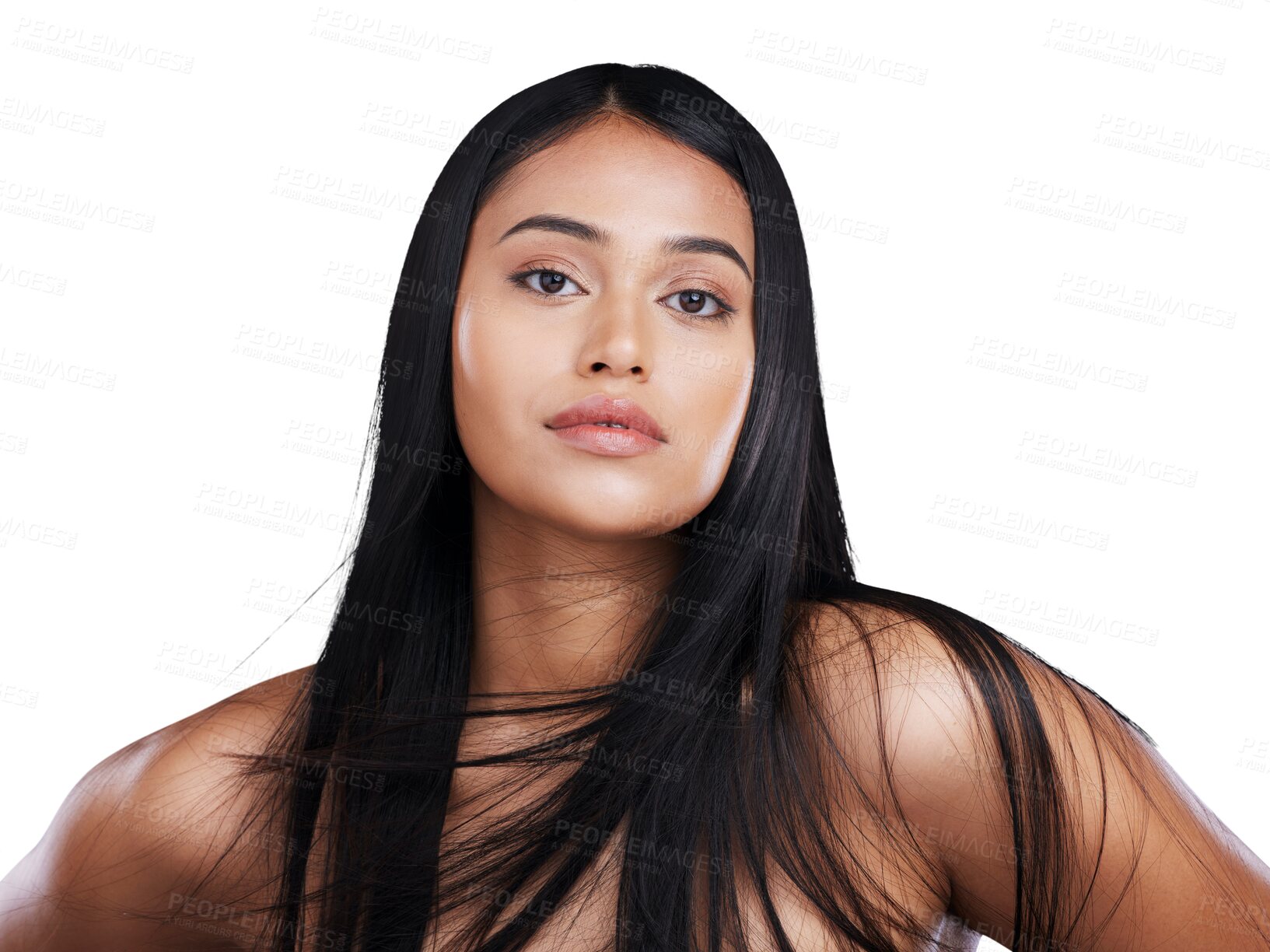 Buy stock photo Hair, salon and portrait of woman with beauty for keratin treatment on png or transparent background. Hairdresser, portrait and isolated person with hairstyle for growth, healthy texture and shine