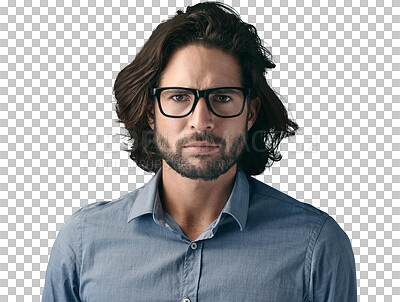 Buy stock photo Fashion, serious and portrait of business man on isolated, png and transparent background. Professional, corporate worker and face of person with confidence, pride and ambition for career or job