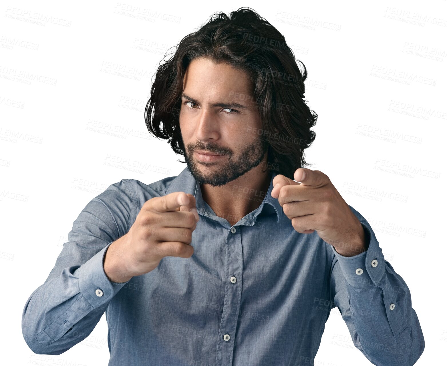 Buy stock photo Business man,  portrait and hand pointing at you for hiring success on isolated, transparent or png background. Recruitment, face and serious entrepreneur with finger emoji for join us, offer or next