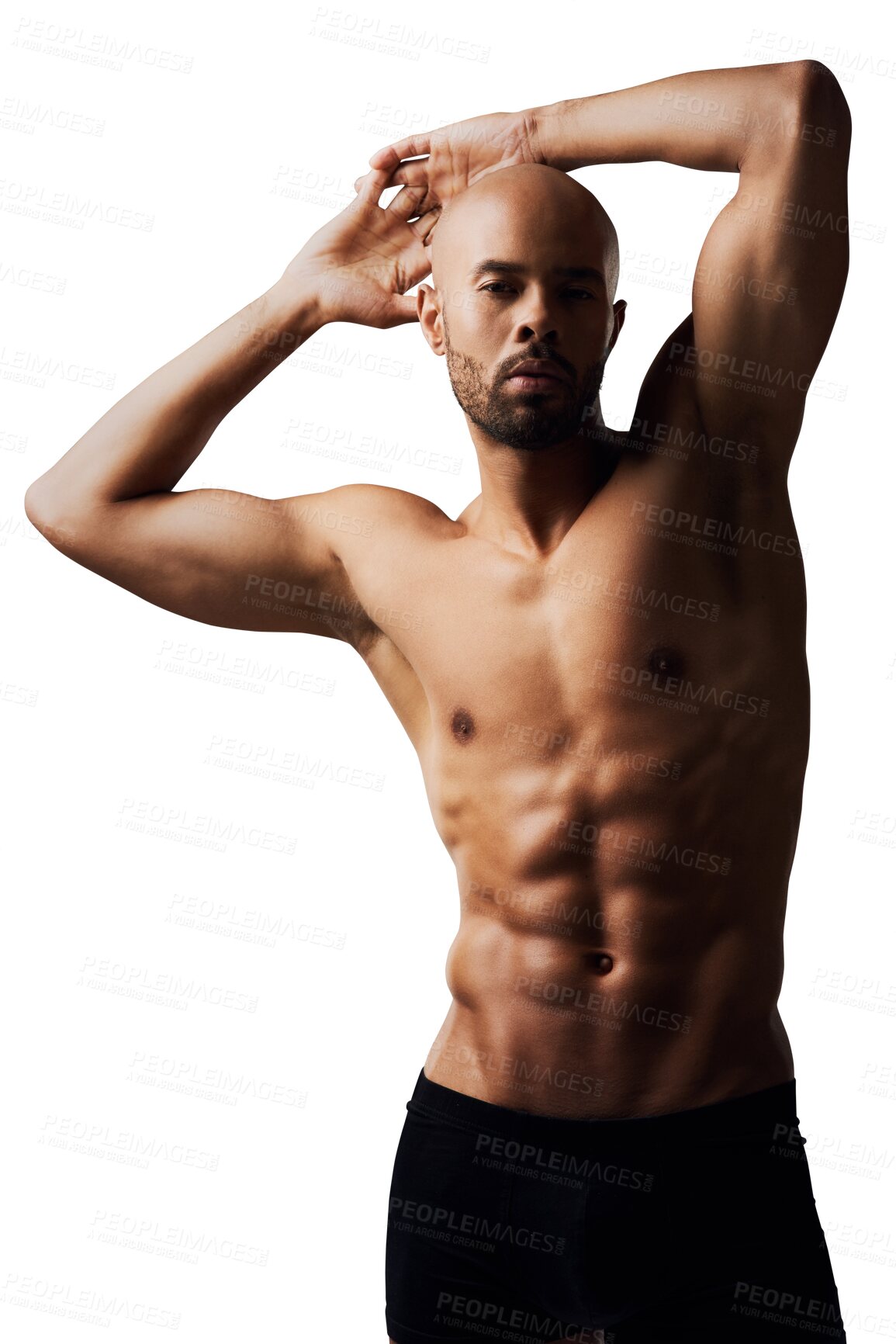 Buy stock photo Fitness, muscle and portrait of man in underwear on isolated, png and transparent background. Health, wellness and muscular body of person pose for strength, bodybuilder training and confidence