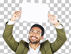 Happy asian man, billboard and sign for advertising, marketing o