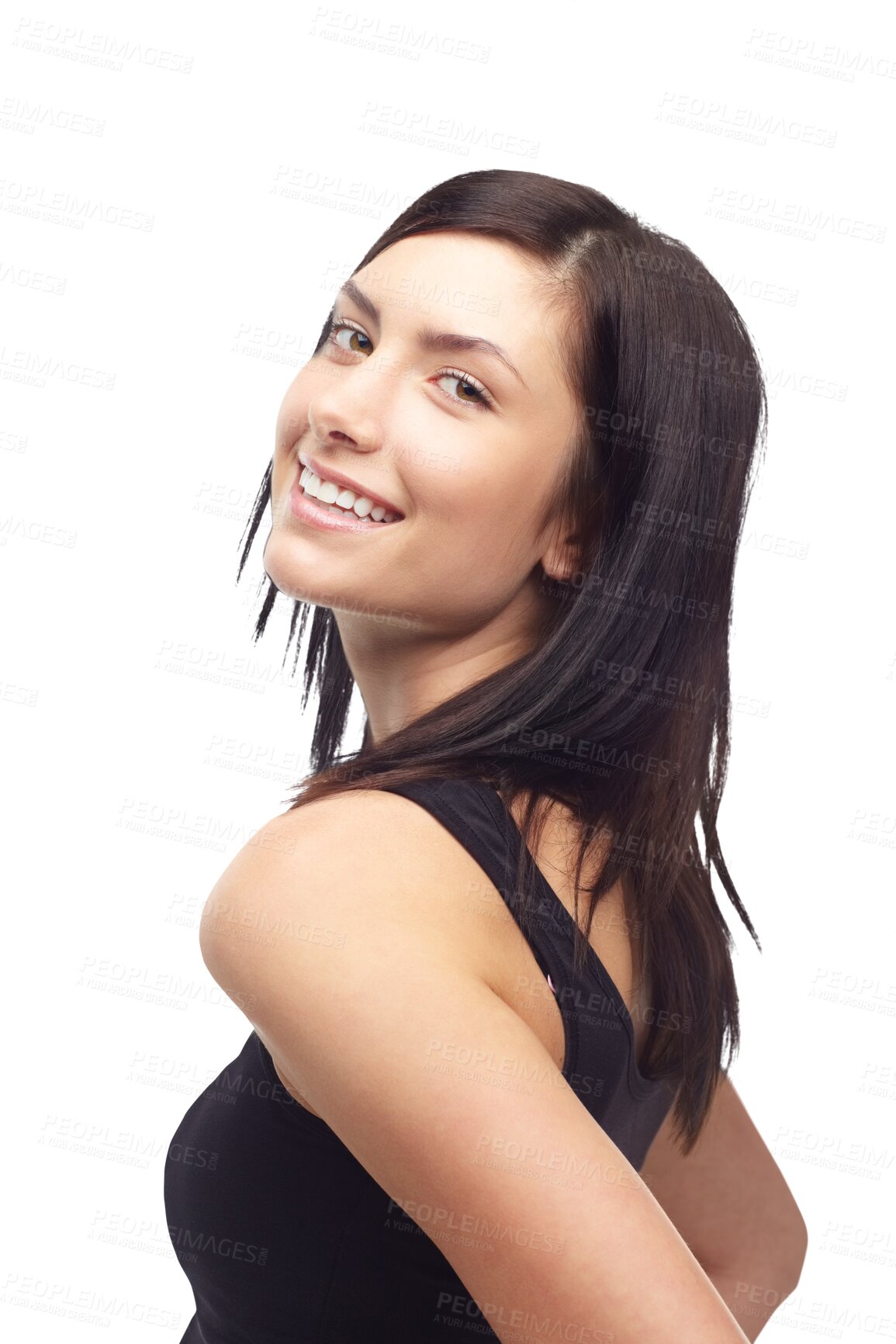 Buy stock photo Portrait, smile and beauty of woman for fashion isolated on a transparent png background. Face, happy person and young girl in elegant clothes, stylish and trendy facial expression in dress Brazil