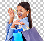 Shopping, fashion and portrait of woman as a customer happy for