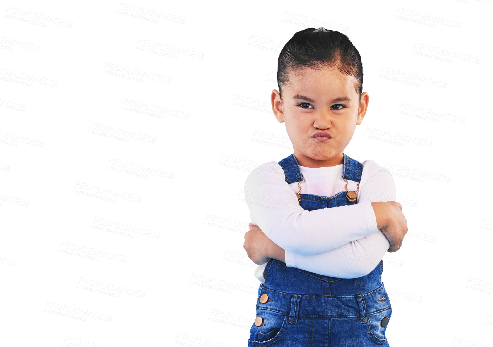 Buy stock photo Tantrum, attitude and face of girl child isolated on png transparent background with upset, mad and frustrated expression. Behaviour, pout and young kid with sadness for anger and facial emotion