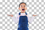 Excited, happy surprise and girl kid with hand gesture, expressi