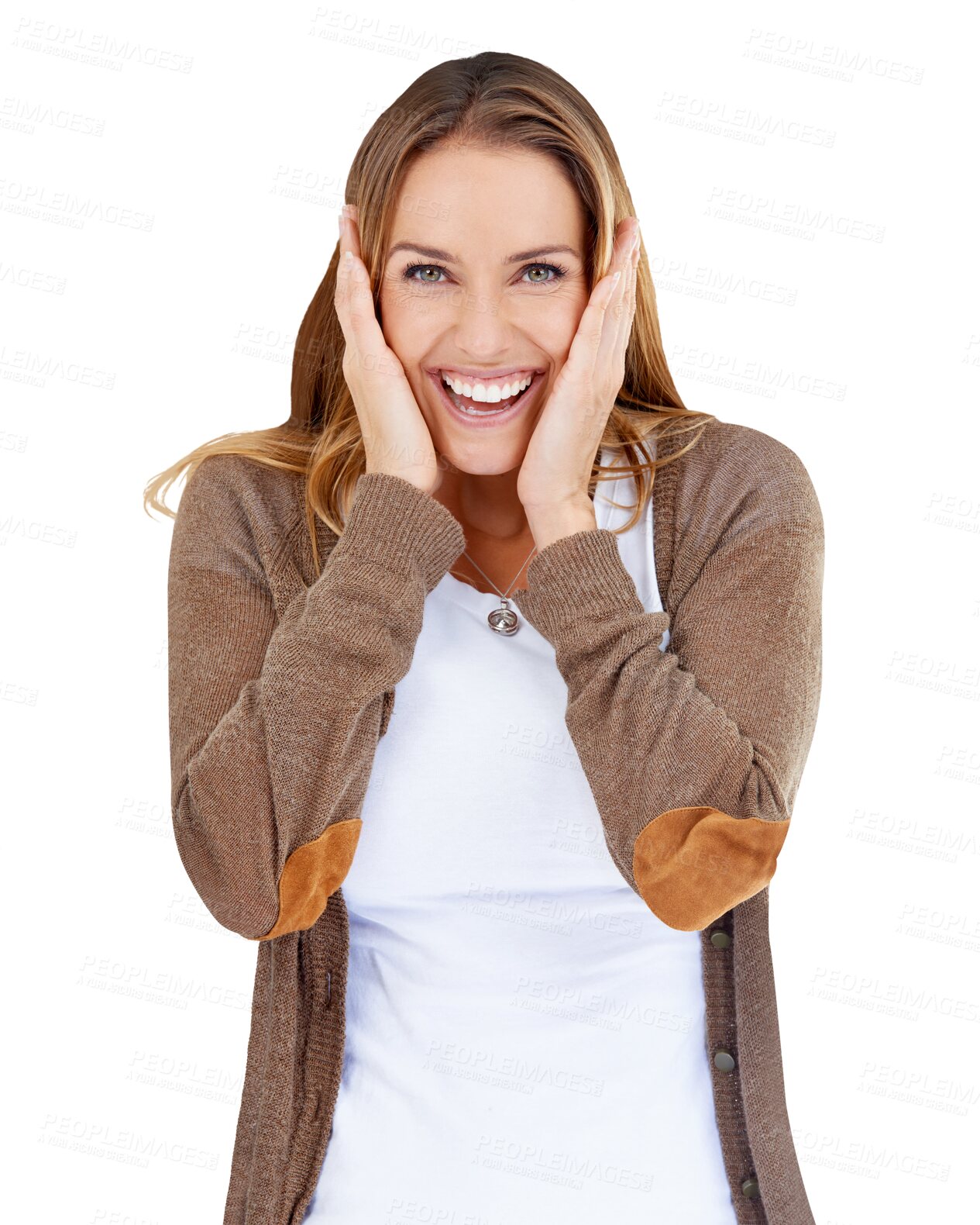 Buy stock photo Portrait, surprise and woman with wow, gossip and promotion isolated on a transparent background. Face, person and model with expression, shocked and reaction with omg, png and excited with news
