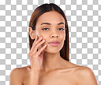 Skincare, makeup and portrait woman beauty with smooth clear skin after cosmetic treatment or facial isolated in a studio blue background. Soft, natural and clean model due to dermatology