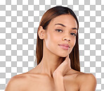 Cosmetic, natural and portrait of woman beauty with smooth clear skin after treatment or facial isolated in a studio blue background. Soft, self care and clean model due to dermatology or skincare