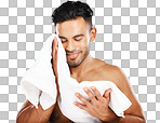 Beauty, skincare and shower with man and towel for facial, produ