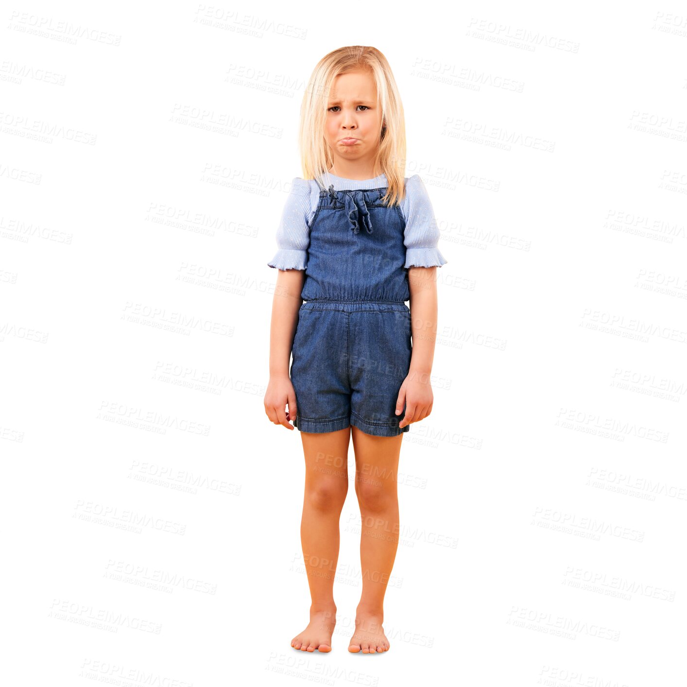 Buy stock photo Child, portrait and sad or angry for unhappy mood or fail news, feedback or isolated on transparent png background. Female person, face and bad emoji for tantrum, negative behavior review or problem