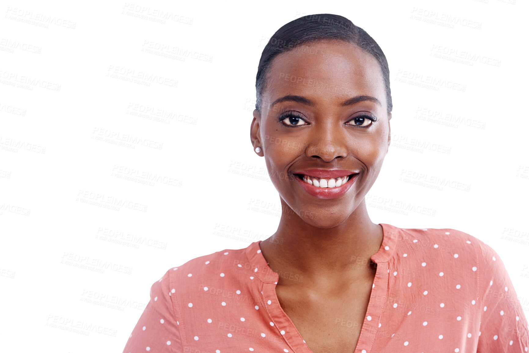 Buy stock photo Portrait, smile and beauty of black woman, student in makeup and isolated on transparent png background. Face, happy African person and casual fashion, cosmetics or profile picture of girl in Nigeria