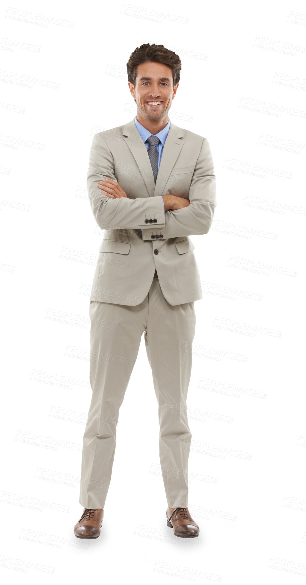 Buy stock photo Portrait, happy and business man with arms crossed, entrepreneur and corporate employee. Smile, confidence and professional consultant or agent working in Spain isolated on transparent png background