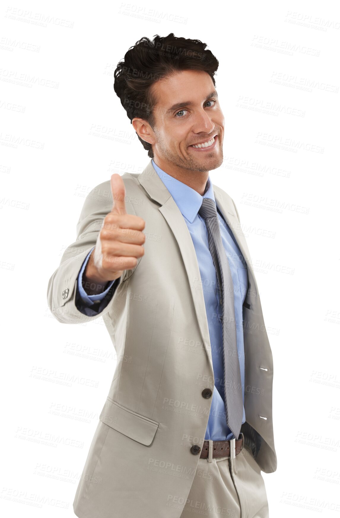 Buy stock photo Businessman, portrait and thumbs up for job, happy and employee on isolated transparent png background. Man, career and person for occupation, positive and corporate for company, face and smile
