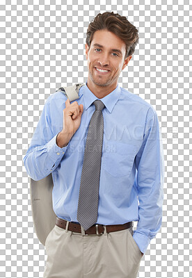 Buy stock photo Portrait, happy and confident business man, entrepreneur and corporate employee. Career, hand in pocket and smile of professional consultant working in Spain isolated on a transparent png background