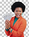 Money, wow and business woman in portrait for winning, cash and