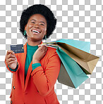 Woman, credit card and shopping bag for retail banking, finance