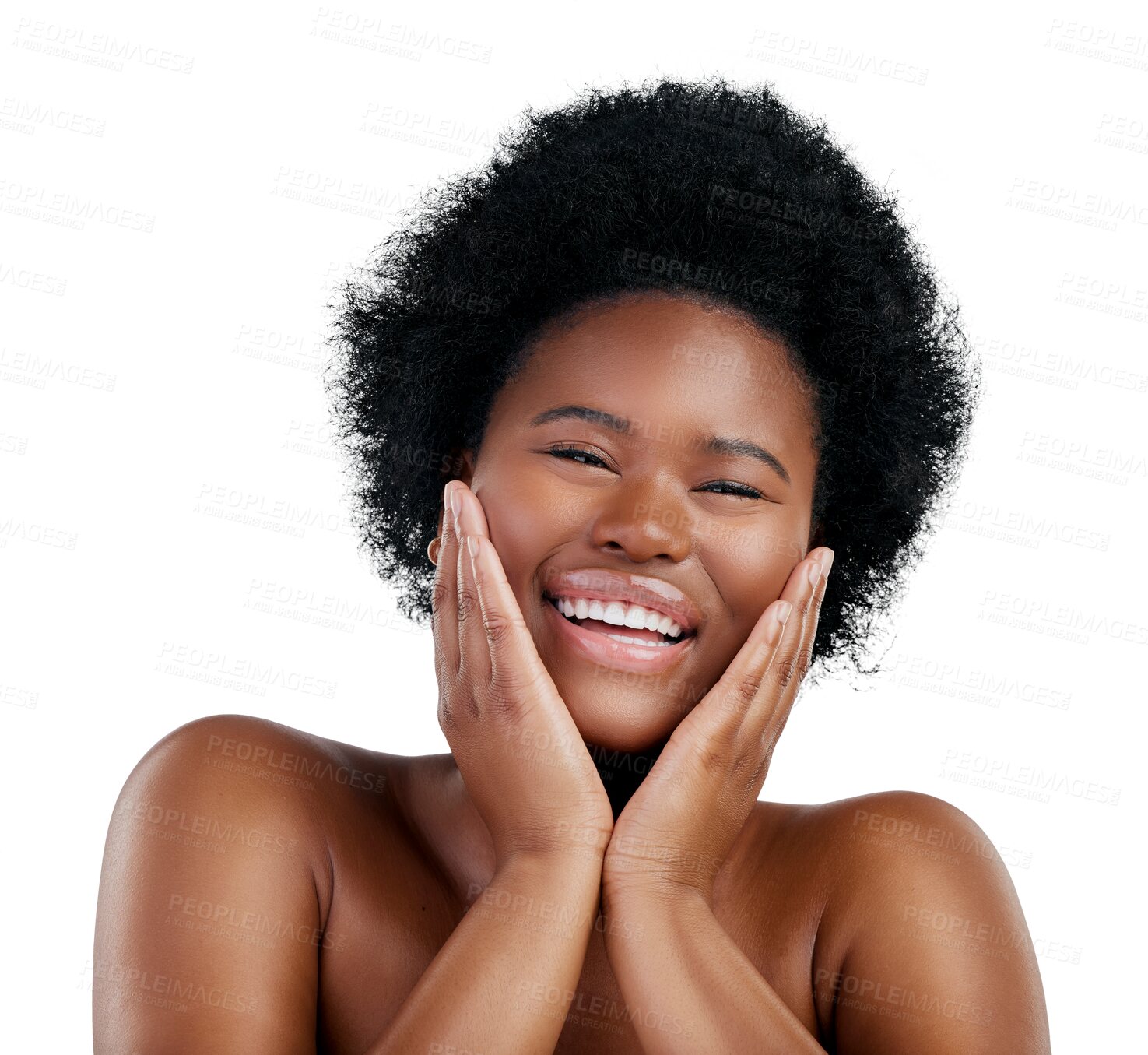 Buy stock photo Cosmetic, skincare and portrait of young black woman with natural, beauty and facial routine. Health, face and African female model with dermatology treatment isolated by transparent png background.