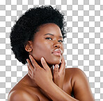 Beauty, afro and black woman in portrait with skincare or cosmet