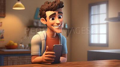 Cartoon man with phone. Marketing and advertising data concept. 3d Rendering.