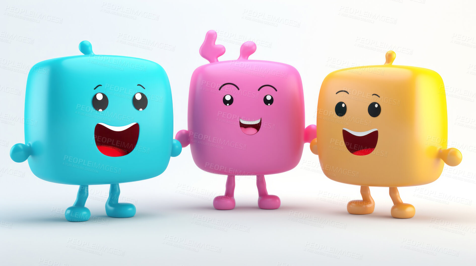 Buy stock photo Group of 3d cartoon notification characters. Review and rating chat icons.