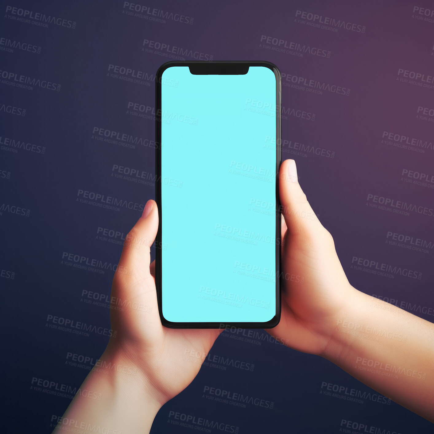 Buy stock photo Smartphone with blank blue screen for business marketing. Digital investment economy.
