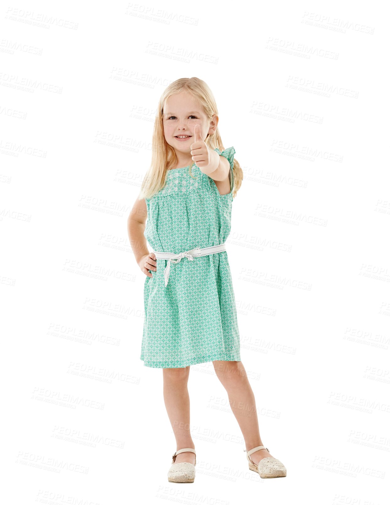 Buy stock photo Child, portrait and thumbs up smile for agreement positive good news, vote sign or isolated transparent png background. Young girl, face and happy hand gesture or winning achievement, yes as approval