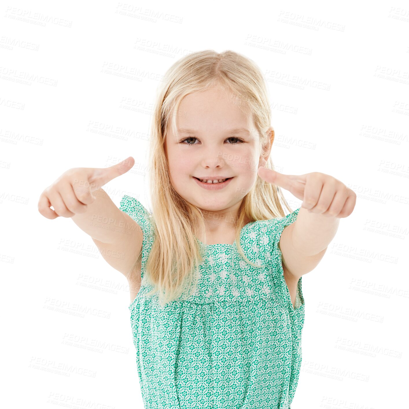 Buy stock photo Portrait, like and girl with thumbs up, kid and agreement isolated on a transparent background. Face, person and model with happiness, hand gesture and emoji with happiness, png and symbol with smile